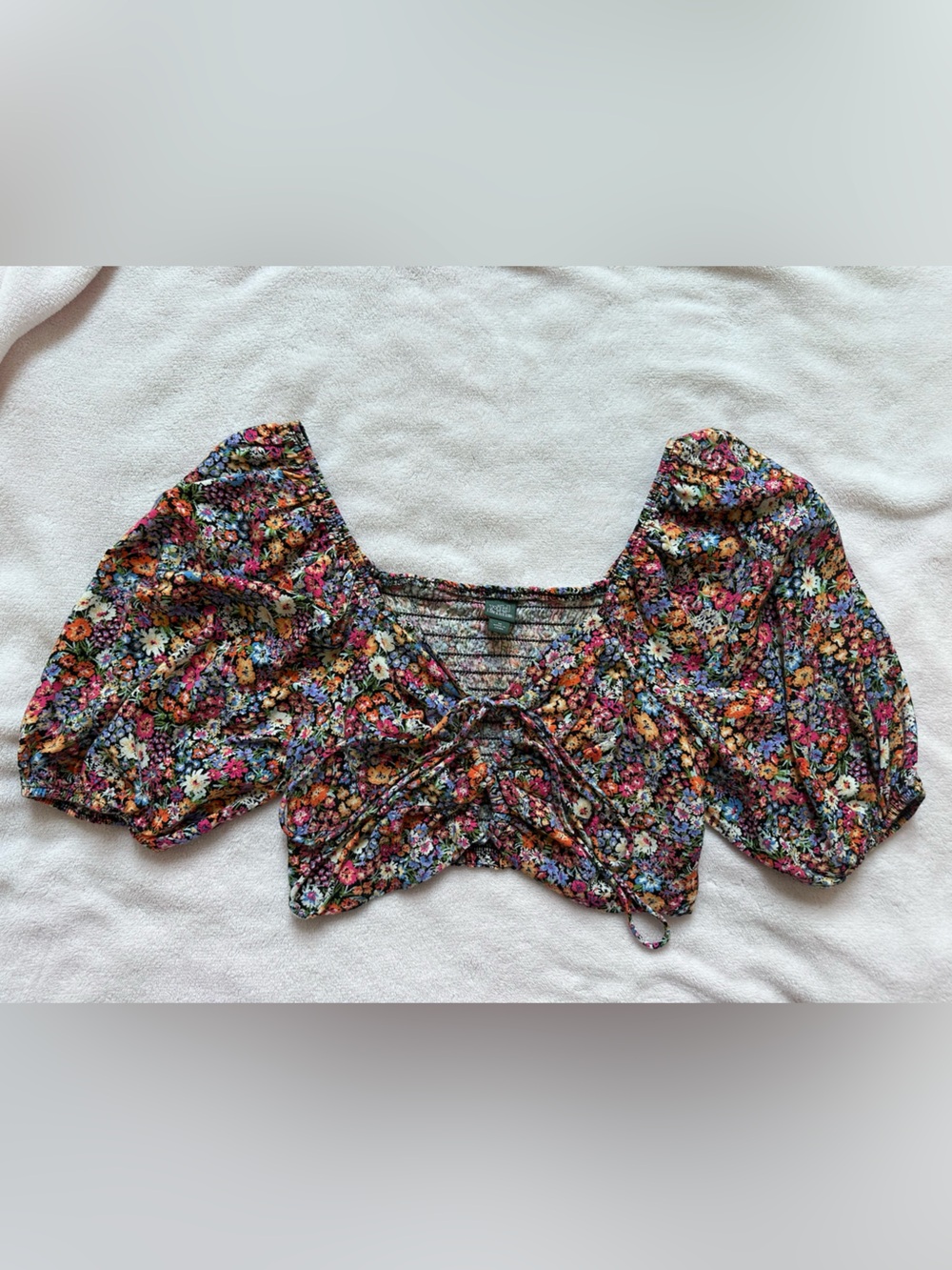 Floral Puff Sleeve Crop Top